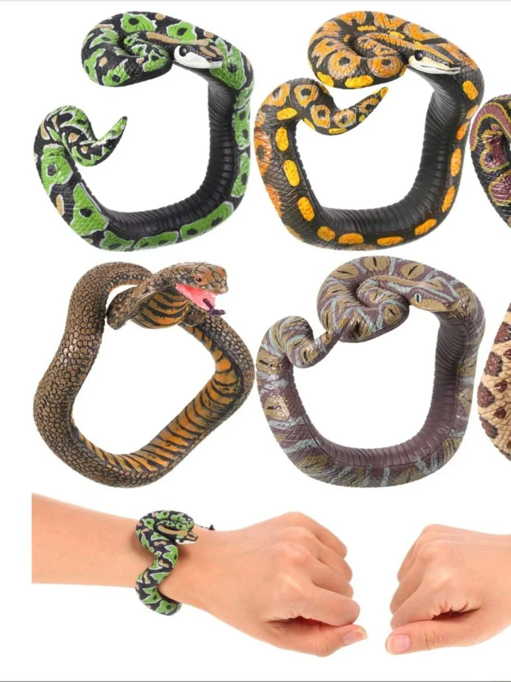NEW 6 REALISTIC SNAKE REPTILE PVC PLASTIC TOY BRACELET HALLOWEEN GOTHIC